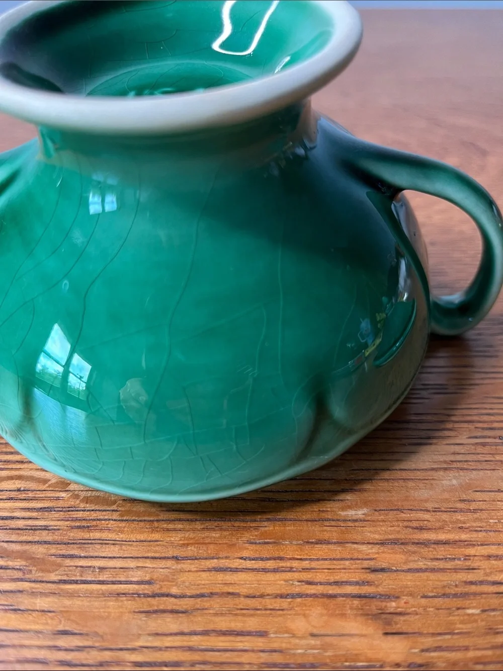 Vintage USA Green Pottery Covered Sugar Bowl. Emerald Glaze  Pedestal Candy Dish